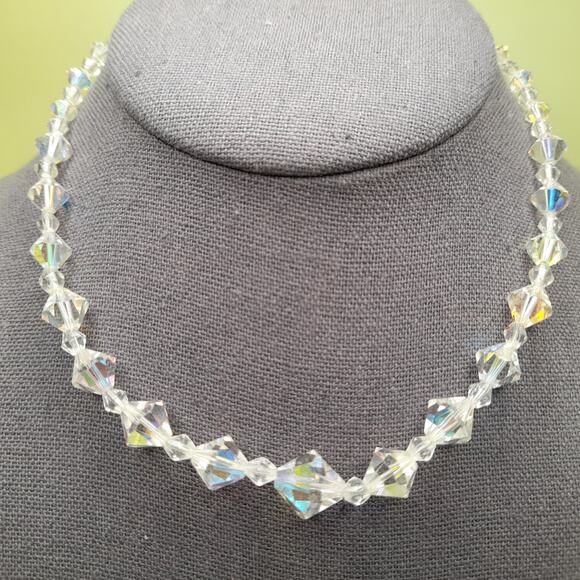 Vintage 1950s Aurora Borealis Crystal Bead Single Strand Necklace, 15 Inches - Picture 2 of 11